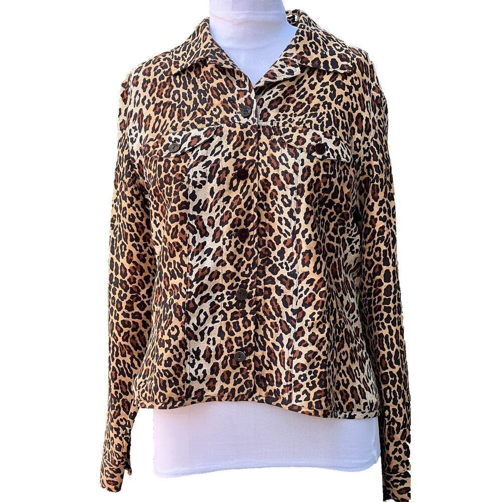 Transitions 100% Silk Cougar Loepard Jacket Size M